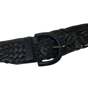 Hobo International Black Woven Leather Belt Brass Buckle Size Small Statement